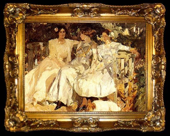 framed  Joaquin Sorolla My Wife and Daughters in the Garden,, ta009-2